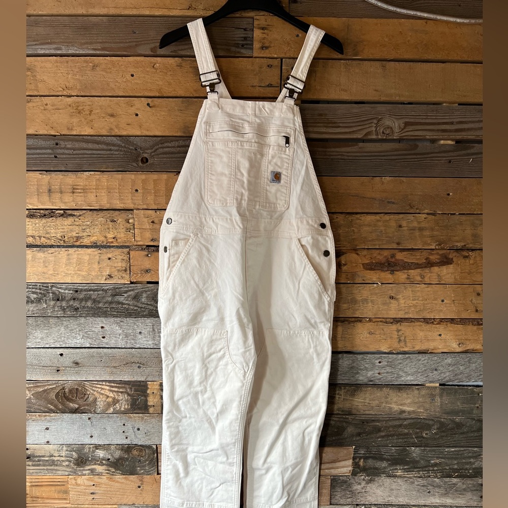 White Carharrt overalls